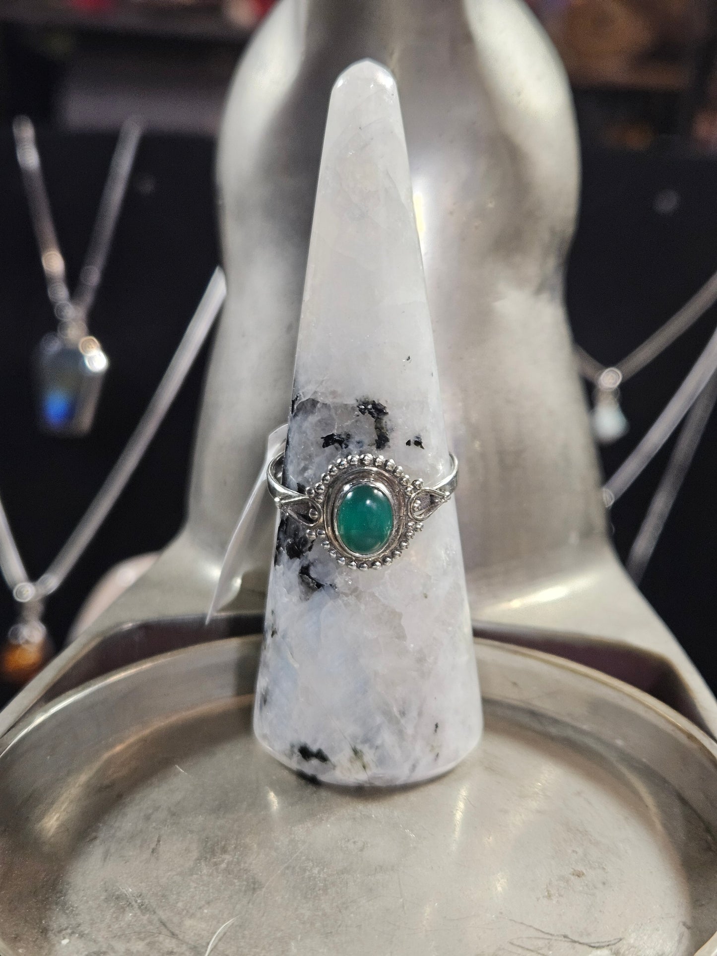 Green Chalcedony Silver Ring 9