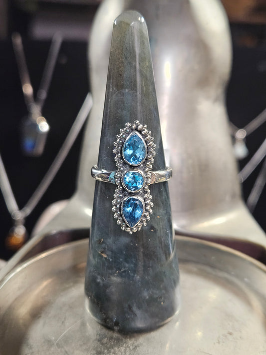 Blue Topaz Silver Ring 8