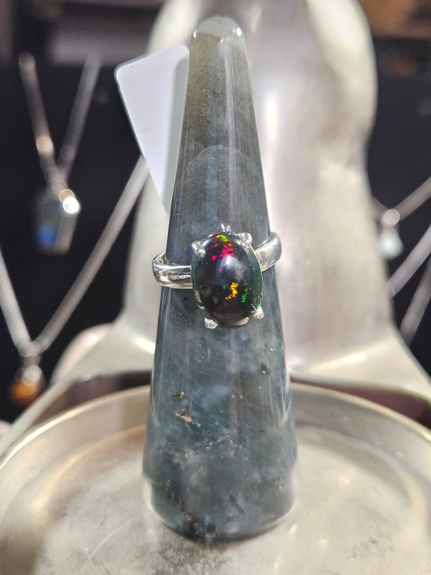 Ethiopian Black Opal Silver Ring 8