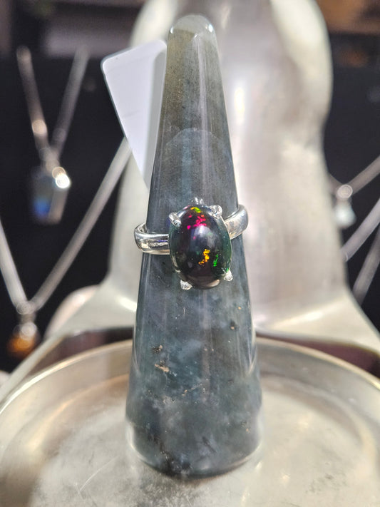 Ethiopian Black Opal Silver Ring 8