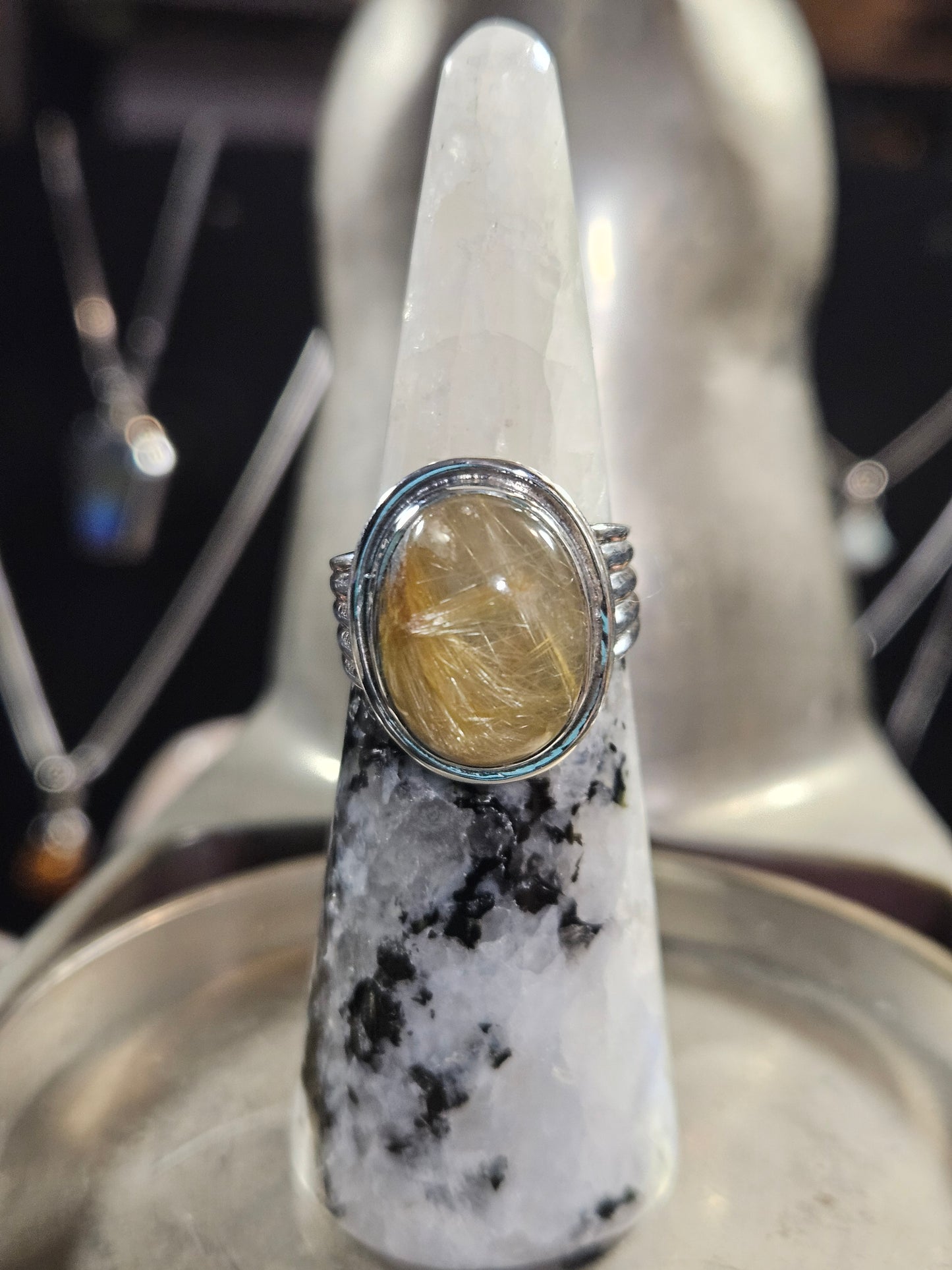 Gold Rutile Silver Ring 7