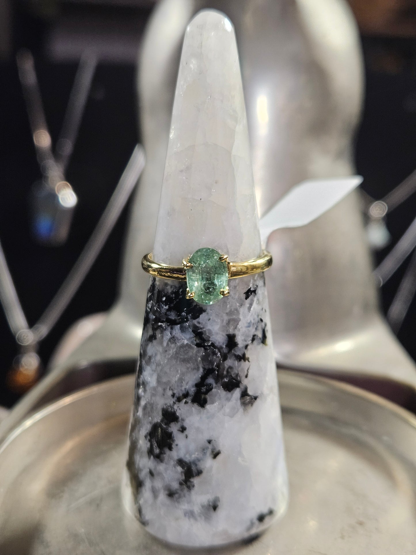 Gold Plated Silver Green Kyanite Ring 7