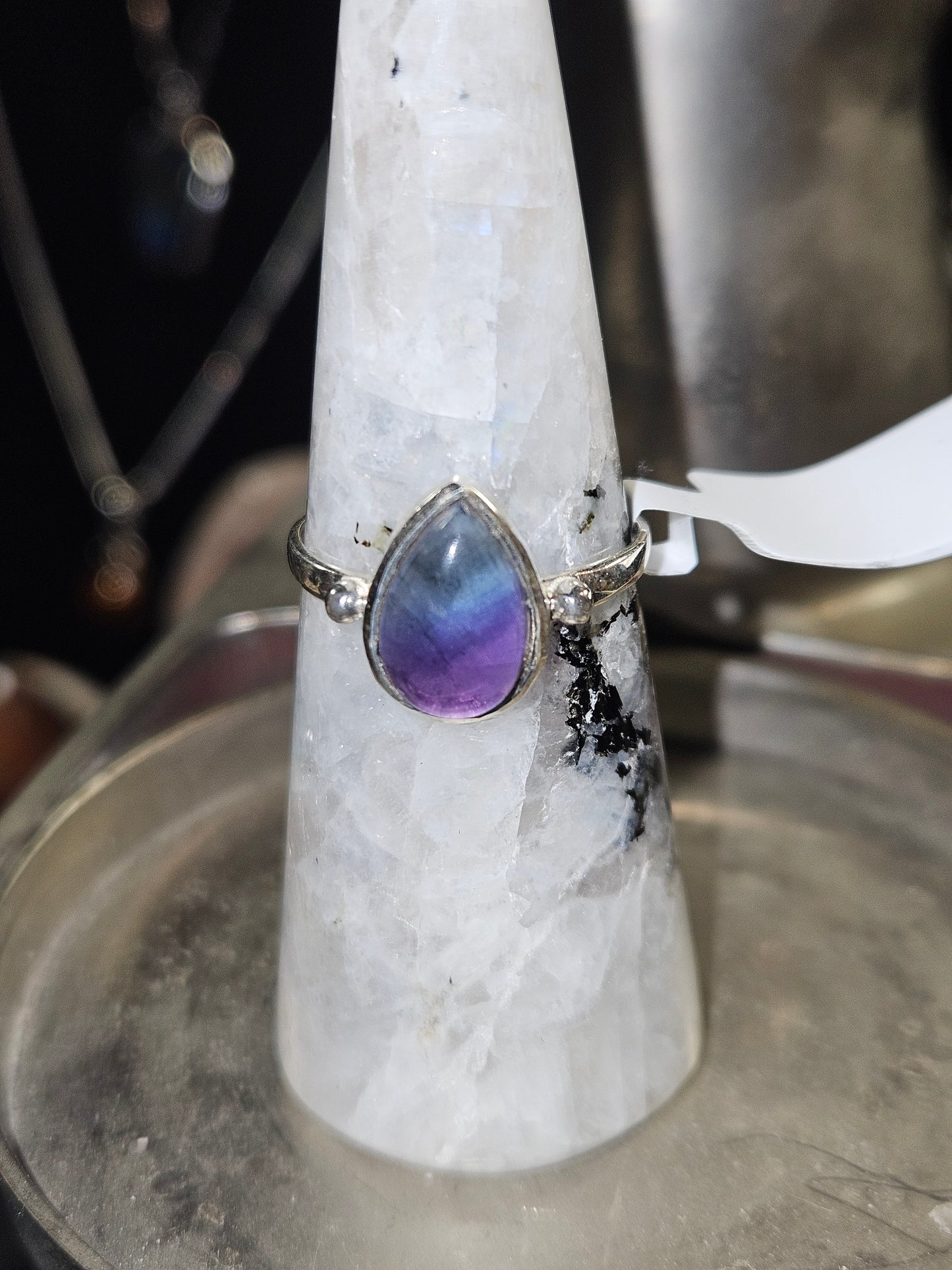 Rainbow fluorite silver ring 9